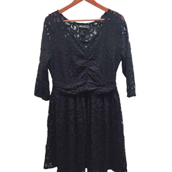 Lane Bryant Black Lace Midi Dress Size 18 | 3/4 Sleeves Party Cocktail Dress - Picture 7 of 12